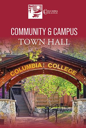 community and campus townhall with image of archway with columbia college on it