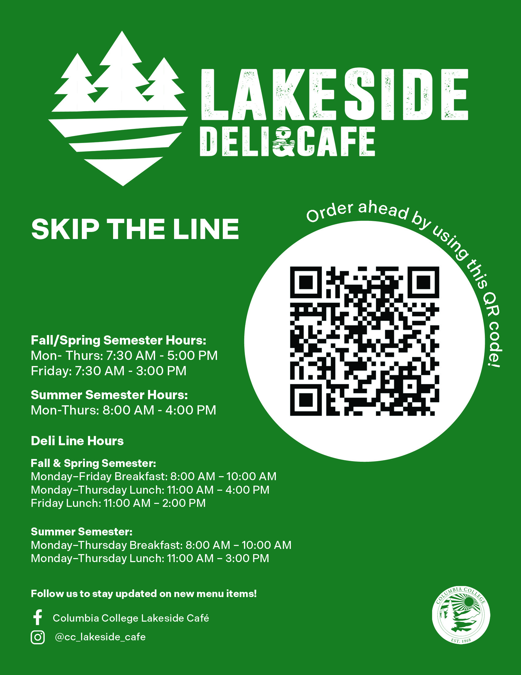Lakeside Cafe Flyer Hours