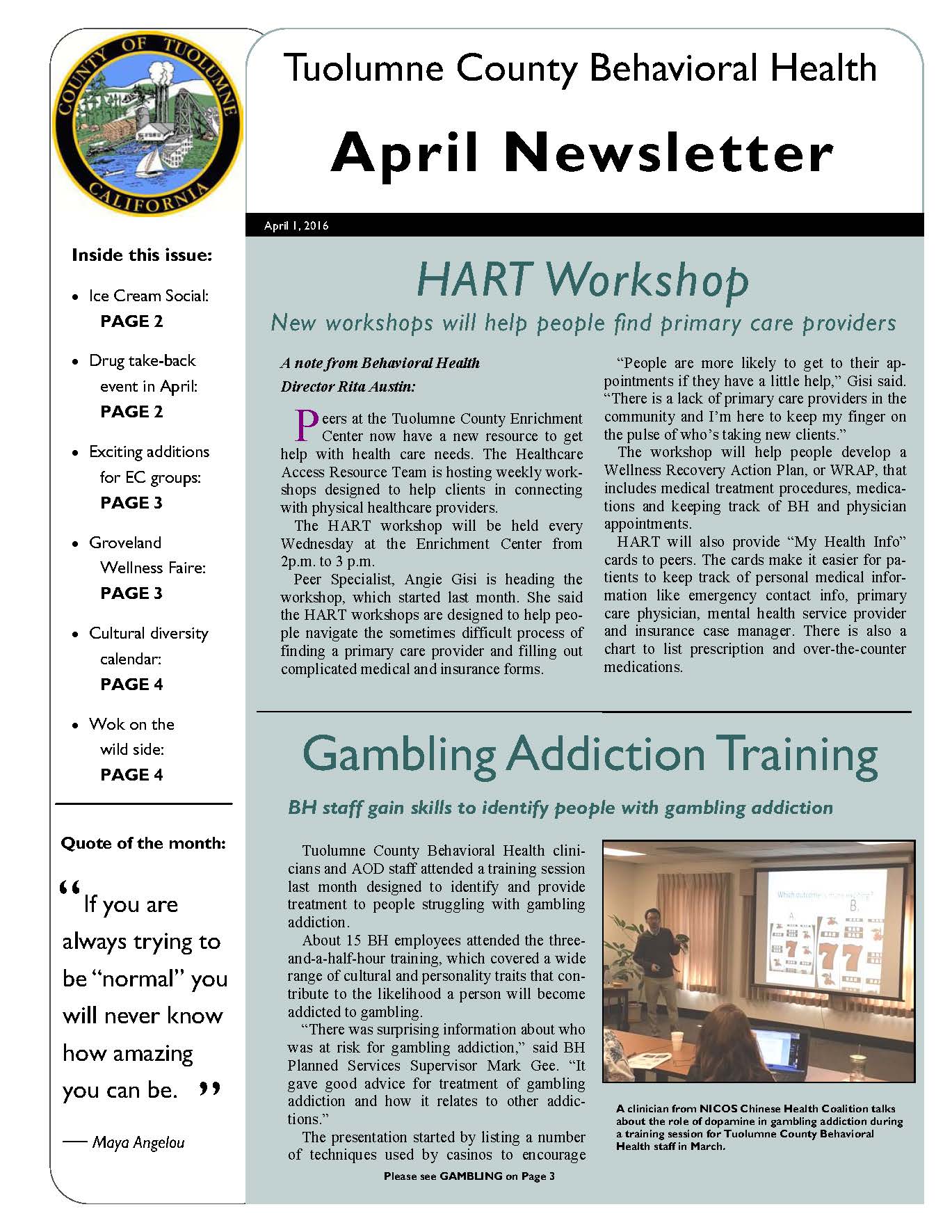 Beh Health April Newsletter Page 1