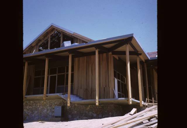Looking up at the corner of Cedar Building construction zone