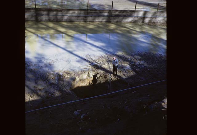 person in empty pond