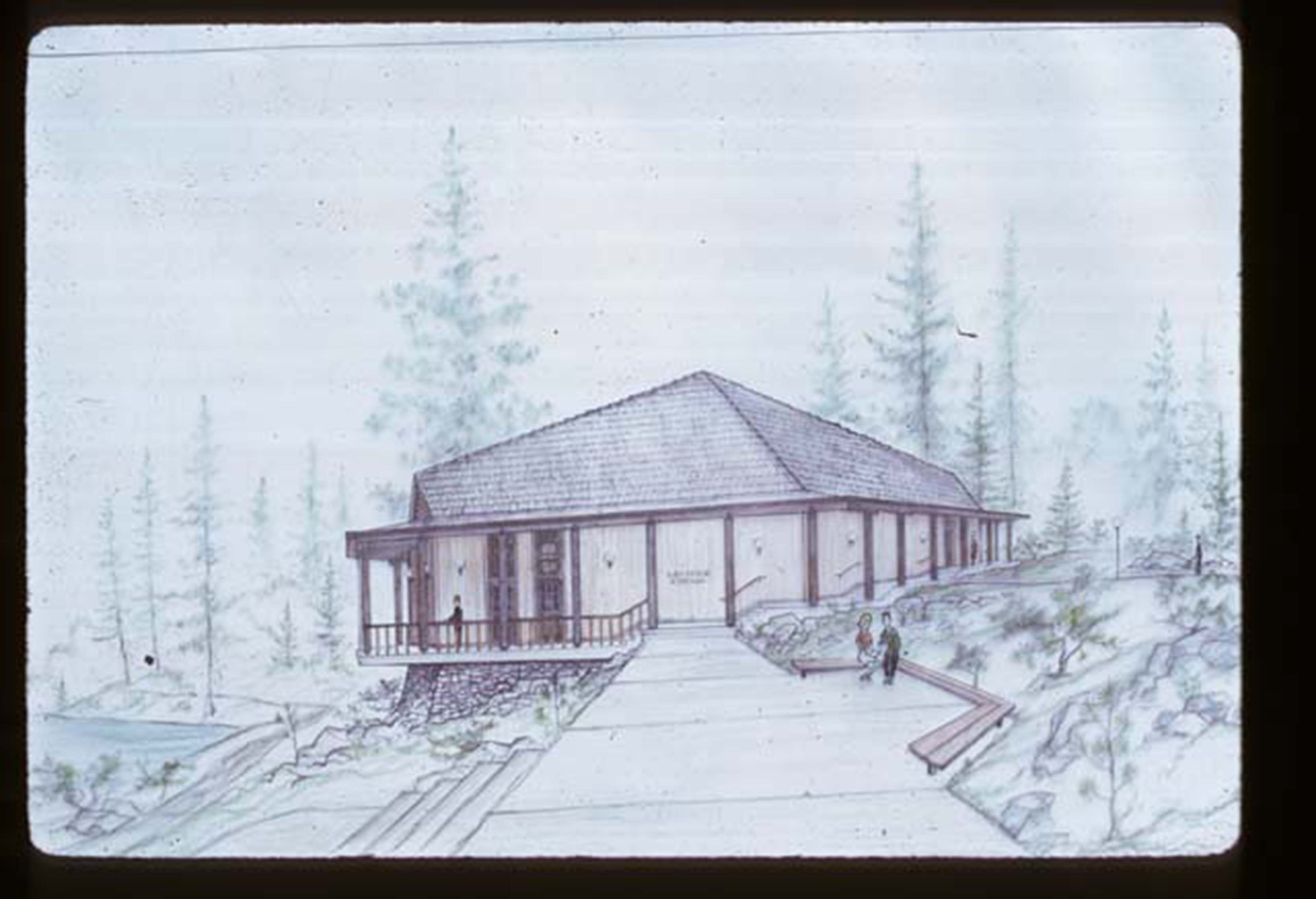 drawing of winter building