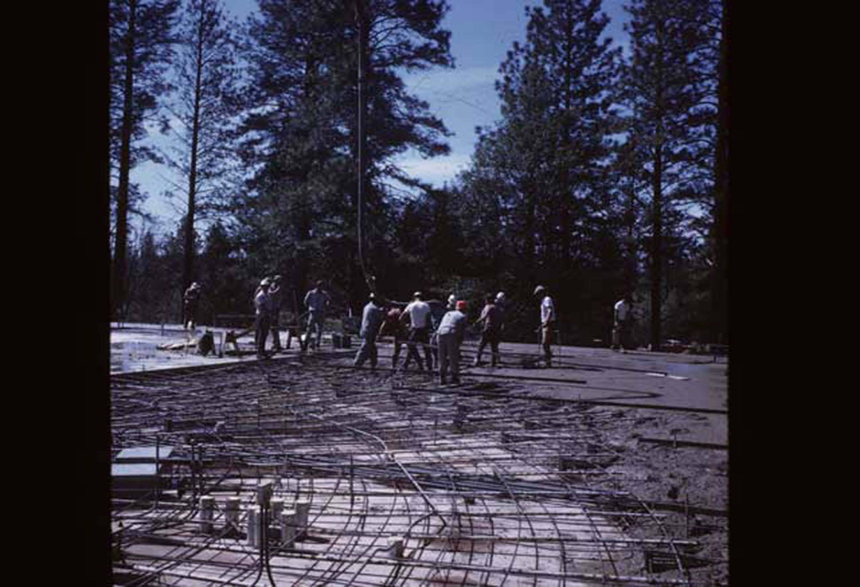 Construction crew working on foundation