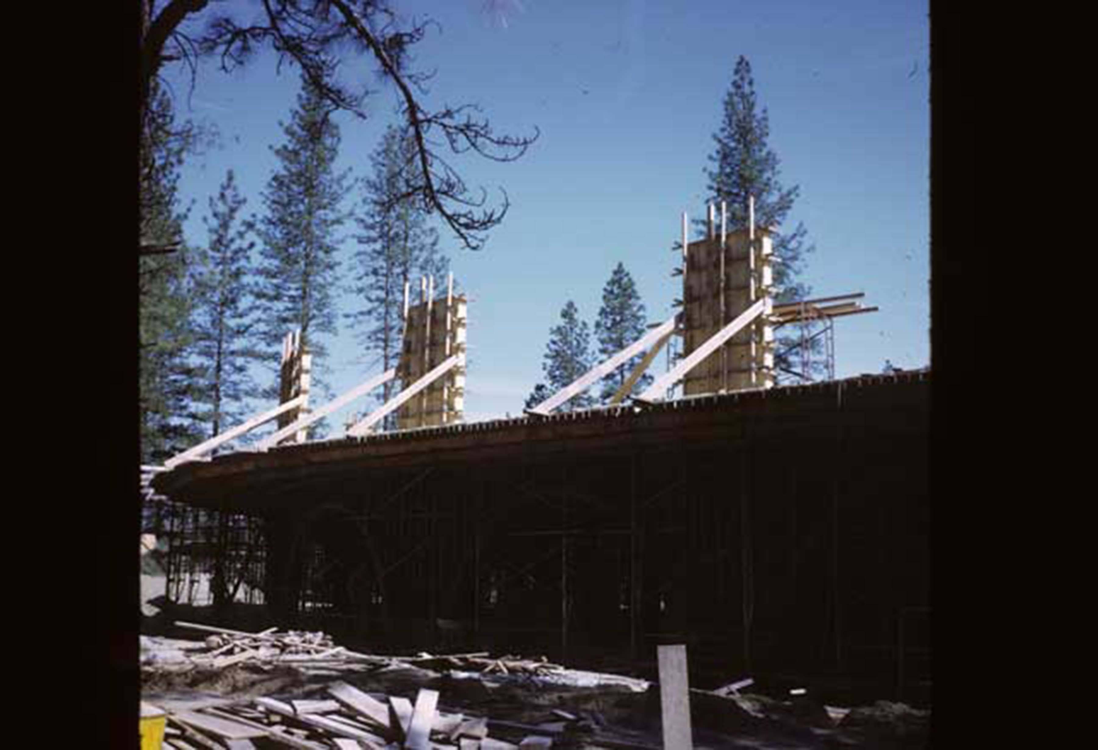looking up at second floor construction