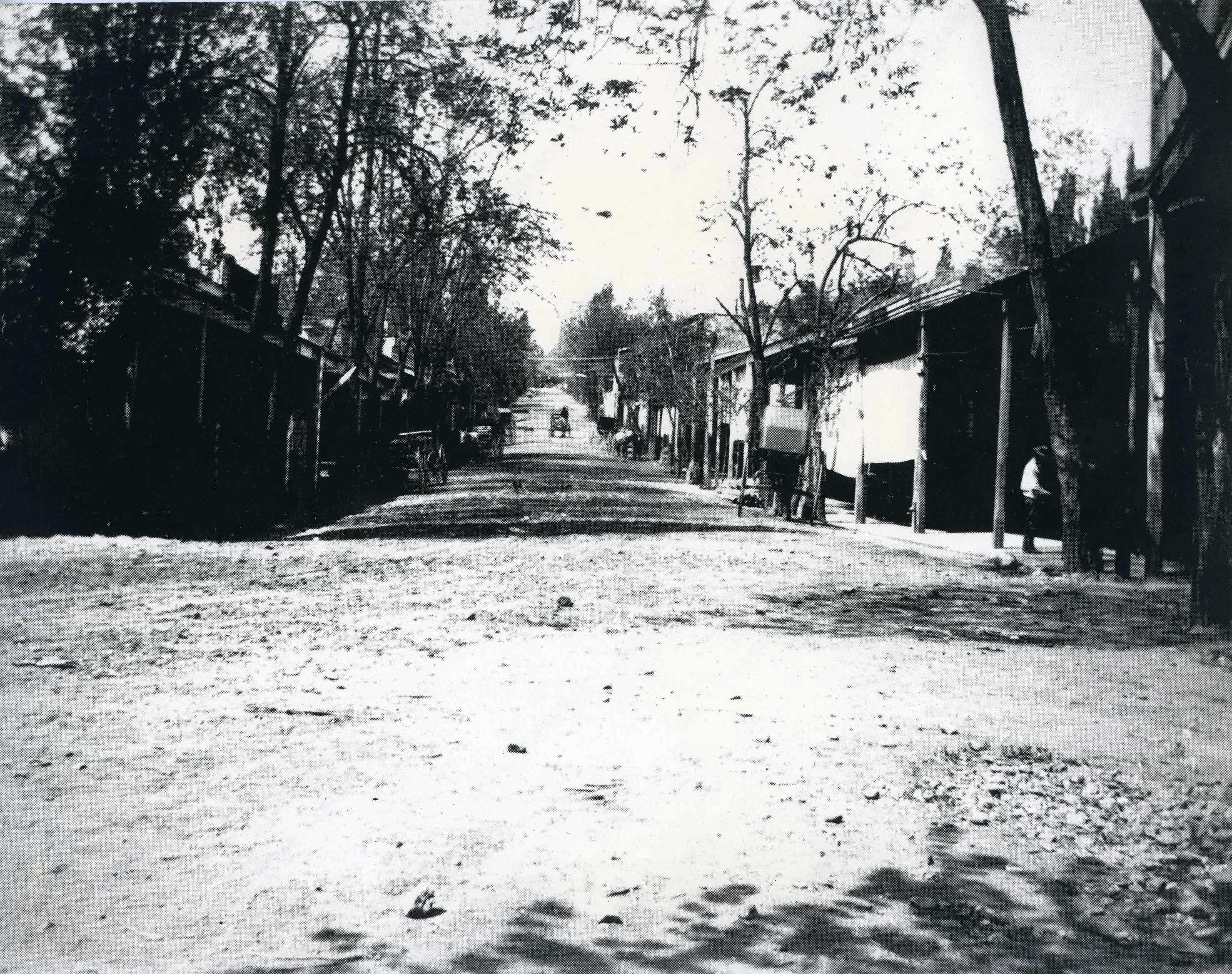 looking down road in town