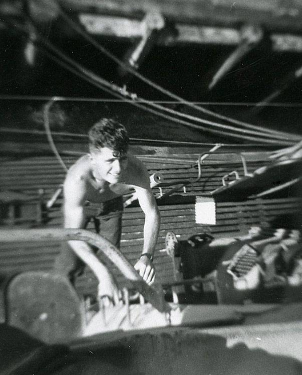 Bob climbing Besugo conning tower ladder