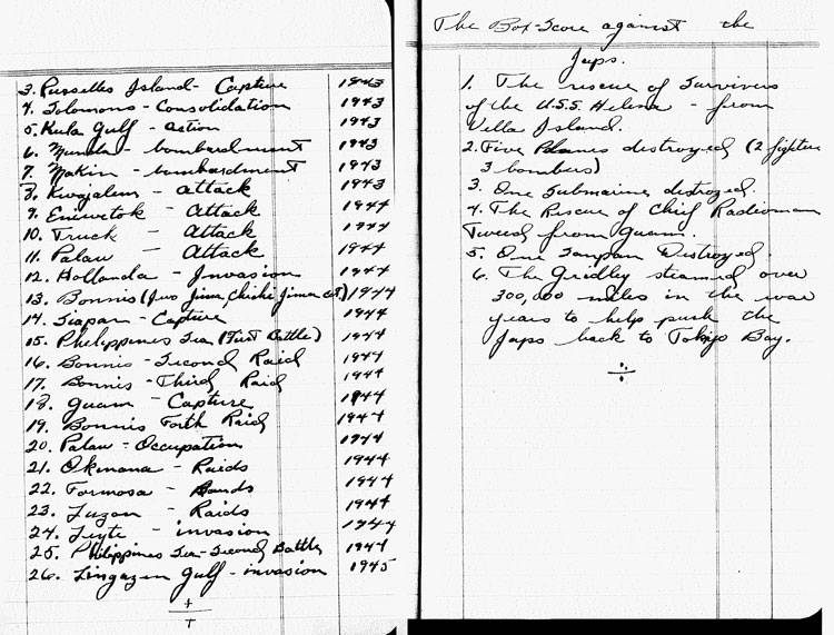 Pages from Bob's journal kept while he was on the USS Gridley