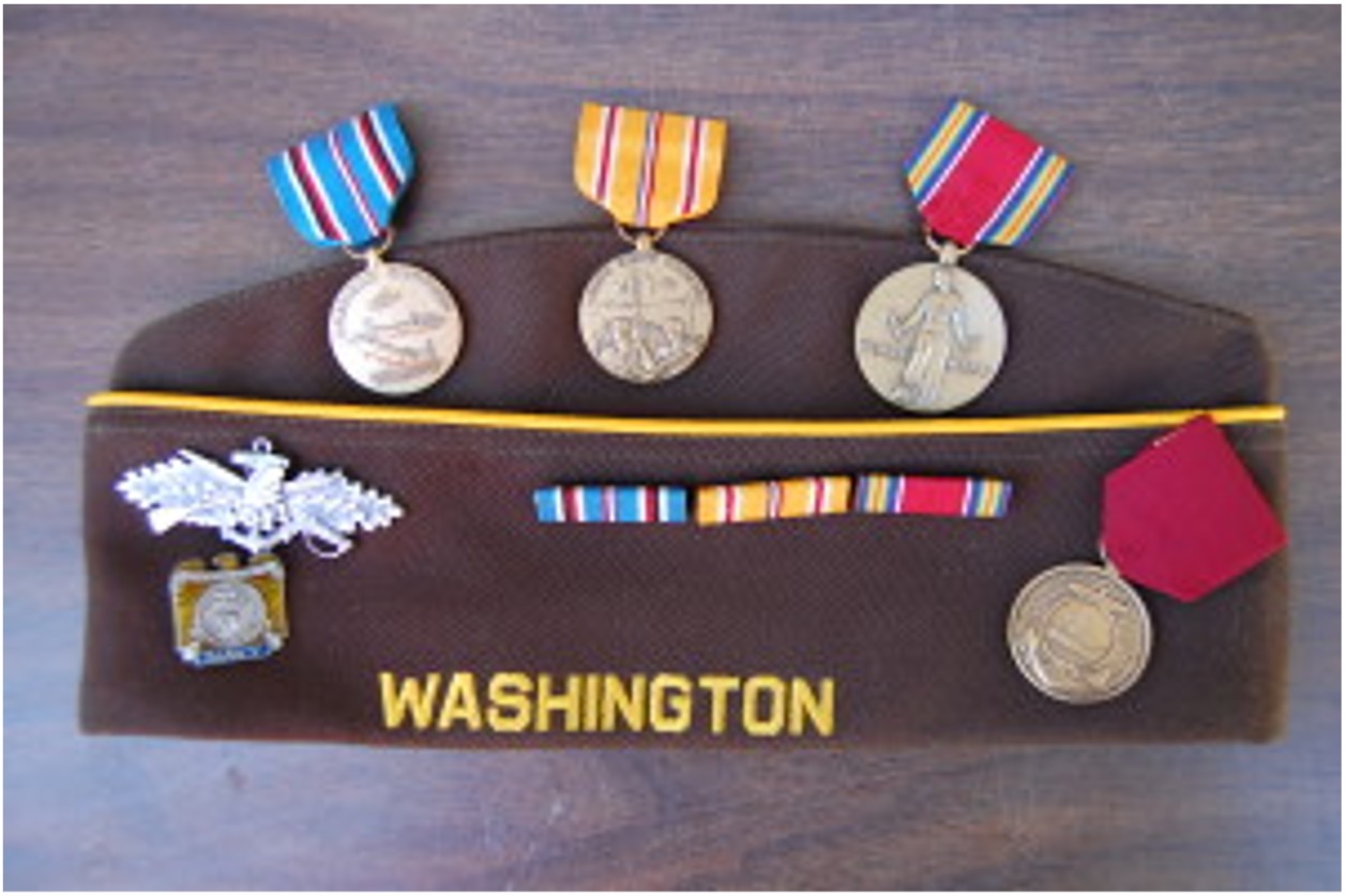 Reds VFW hat and some of his medals